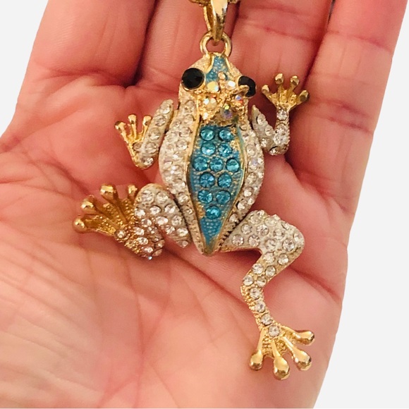 Frog Prince Rhinestone Encrusted Necklace - Picture 12 of 14